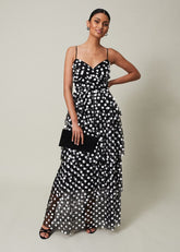 Avianna Sequin Tulle Maxi Dress - Black/Ivory