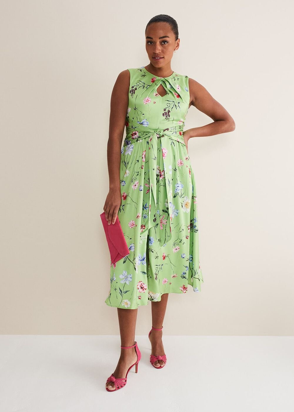 Corrin Floral Midi Dress - Lime/Multi