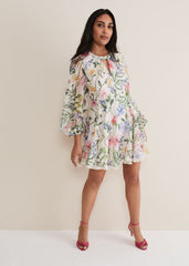Petite Everleigh Chiffon Floral Mini Dress - Ivory/Multi