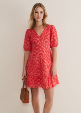 Krystal Cotton Abstract Mini Dress - Pink/Red