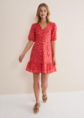 Krystal Cotton Abstract Mini Dress - Pink/Red