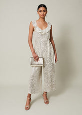 Tazanna Sequin Wide Leg Jumpsuit - Silver