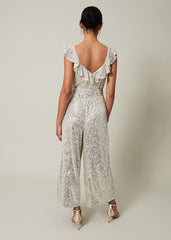 Tazanna Sequin Wide Leg Jumpsuit - Silver