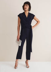 Leonora Chiffon Overlay Jumpsuit - Navy