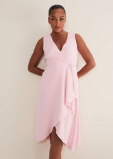 Julissa Sleeveless Ruffle Wrap Midi Dress - Soft Pink