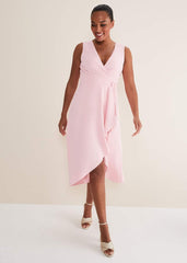 Julissa Sleeveless Ruffle Wrap Midi Dress - Soft Pink