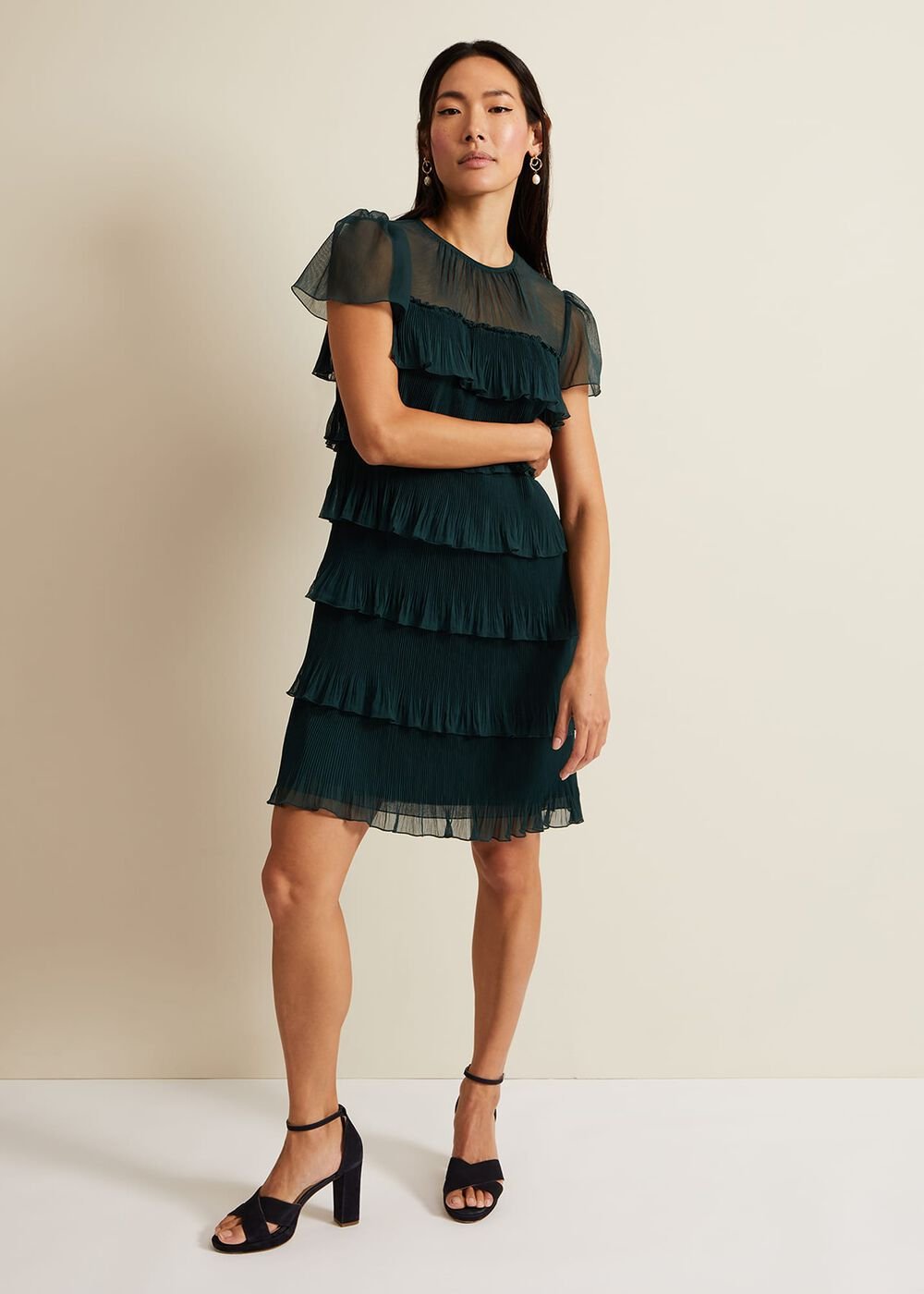 Mimi Dark Green Frill Mini Dress - Dark Green