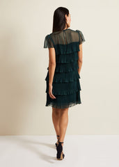 Mimi Dark Green Frill Mini Dress - Dark Green