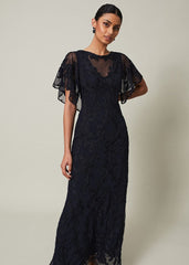 Noelle Navy Tapework Maxi Dress - Navy