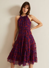 Gillian Halterneck Midi Dress - Violet/Multi