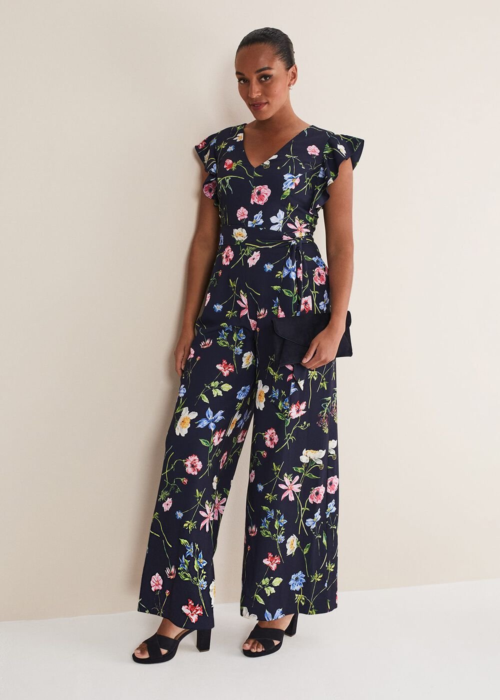 Kallie Floral Wide Leg Jumpsuit - Navy/Multi