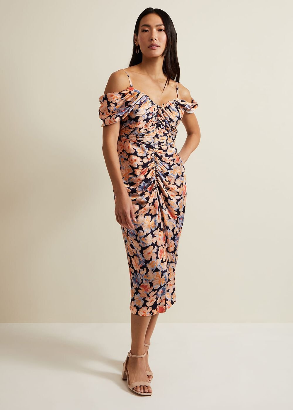 Prudence Cold Shoulder Midi Dress - Multi-Coloured