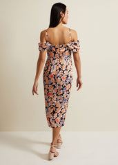 Prudence Cold Shoulder Midi Dress - Multi-Coloured