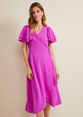 Gian Magenta Wrap Midi Dress - Magenta