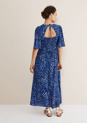Ayesha Zebra Print Midi Dress - Blue