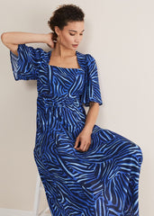 Ayesha Zebra Print Midi Dress - Blue