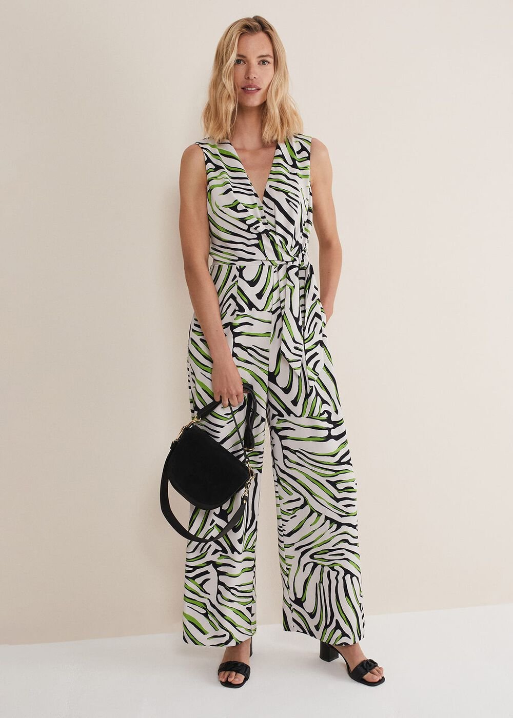 Tamsin Zebra Print Wide Leg Jumpsuit - Green/Neutral