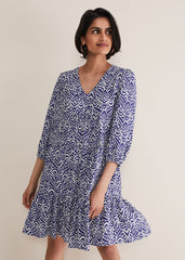 Alicia Ikat Swing Mini Dress - Blue/Ivory
