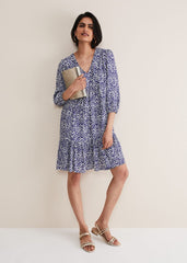 Alicia Ikat Swing Mini Dress - Blue/Ivory