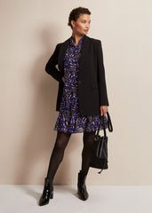 Blue Multicoloured Swing Mini Dress with Long Sleeves - Multi-Coloured