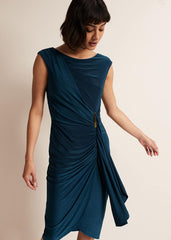 Teal Sleeveless Ruched Bodycon Midi Dress - Teal