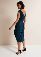 Teal Sleeveless Ruched Bodycon Midi Dress - Teal
