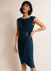Teal Sleeveless Ruched Bodycon Midi Dress - Teal