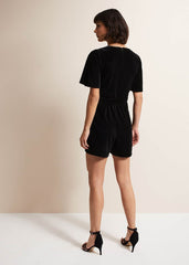 Holly Black Velvet Playsuit - Black