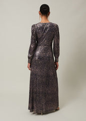 Sequin Maxi Dress with Long Sleeves & Wrap Around Bodice - Rose Gold