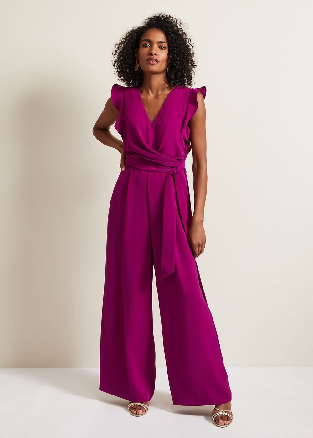 Ayla Magenta Ruffle Wrap Jumpsuit - Magenta