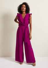 Ayla Magenta Ruffle Wrap Jumpsuit - Magenta