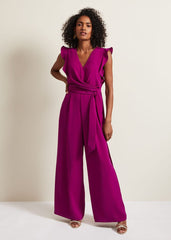Ayla Magenta Ruffle Wrap Jumpsuit - Magenta