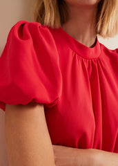 Paulina Coral Puff Sleeve Midi Dress - Coral