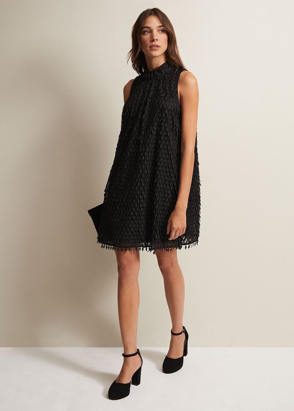 Black Shift Mini Dress with Textured Detail - Black