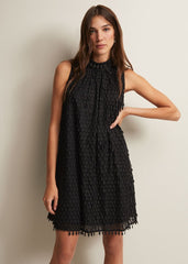 Black Shift Mini Dress with Textured Detail - Black