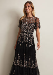 Hilary Beaded Tiered Maxi Dress - Black
