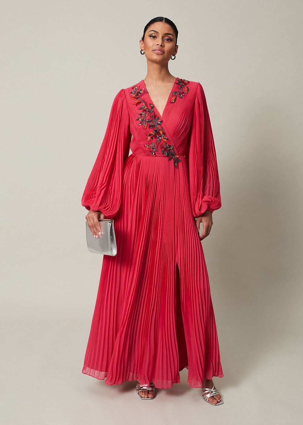 Lillian Pleated Wrap Maxi Dress - Pink