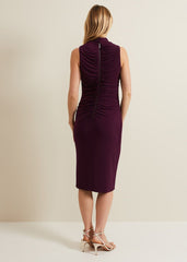 Stefania Burgundy Ruched Midi Dress - Burgundy