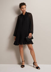 Black Swing Mini Dress With Twisted Neckline - Black