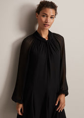 Black Swing Mini Dress With Twisted Neckline - Black