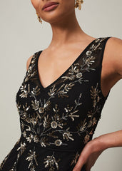 Marissa Floral Embellished Midi Dress - Black