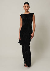 Black Velvet Sleeveless Wrap Maxi Dress - Black
