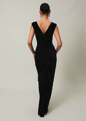 Black Velvet Sleeveless Wrap Maxi Dress - Black