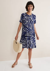 Isabelle Zebra Print Jersey Mini Dress - Blue/Multi