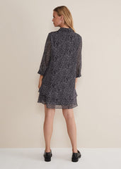 Black & White Abstract Print Chiffon Mini Dress - Black/Multi