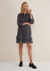 Black & White Abstract Print Chiffon Mini Dress - Black/Multi