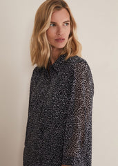 Black & White Abstract Print Chiffon Mini Dress - Black/Multi