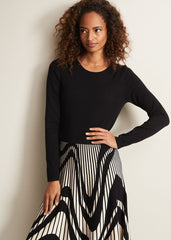 Black & White Fit & Flare Midi Dress with Abstract Print - Black/Ivory