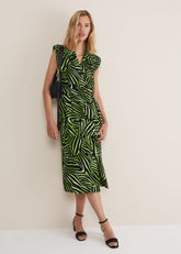 Trinny Zebra Print Trench Midi Dress - Green