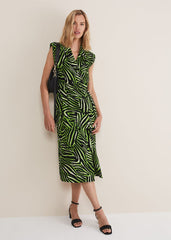 Trinny Zebra Print Trench Midi Dress - Green